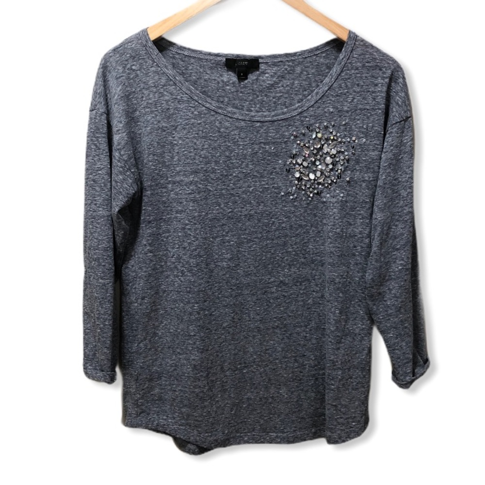 {J.Crew} Embellished Heather Grey Top